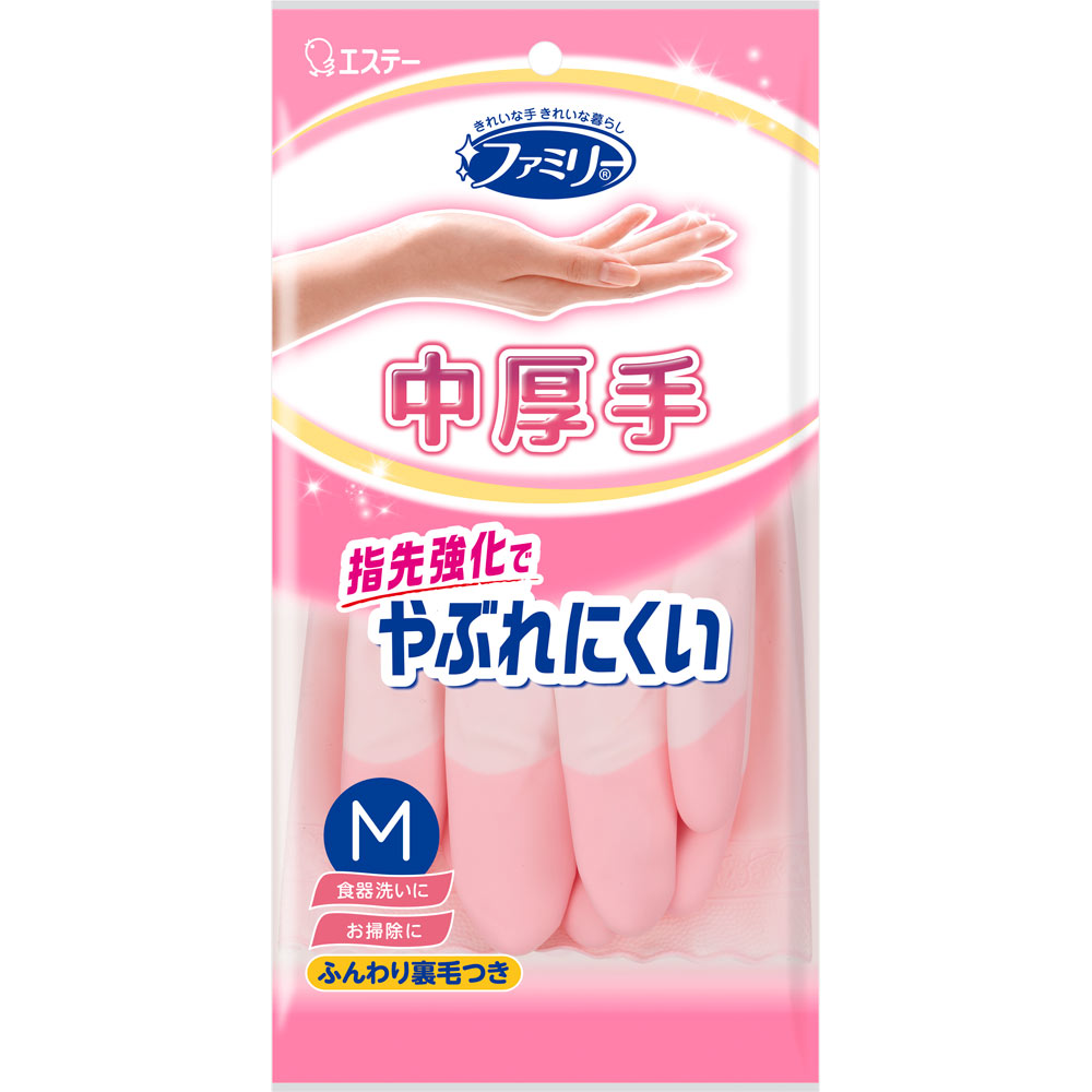 ファミリー ビニール中厚手 指先強化 Ｍ ピンク １双 エステー