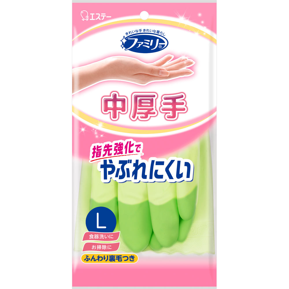 ファミリー ビニール中厚手 指先強化 Ｌ グリーン １双 エステー