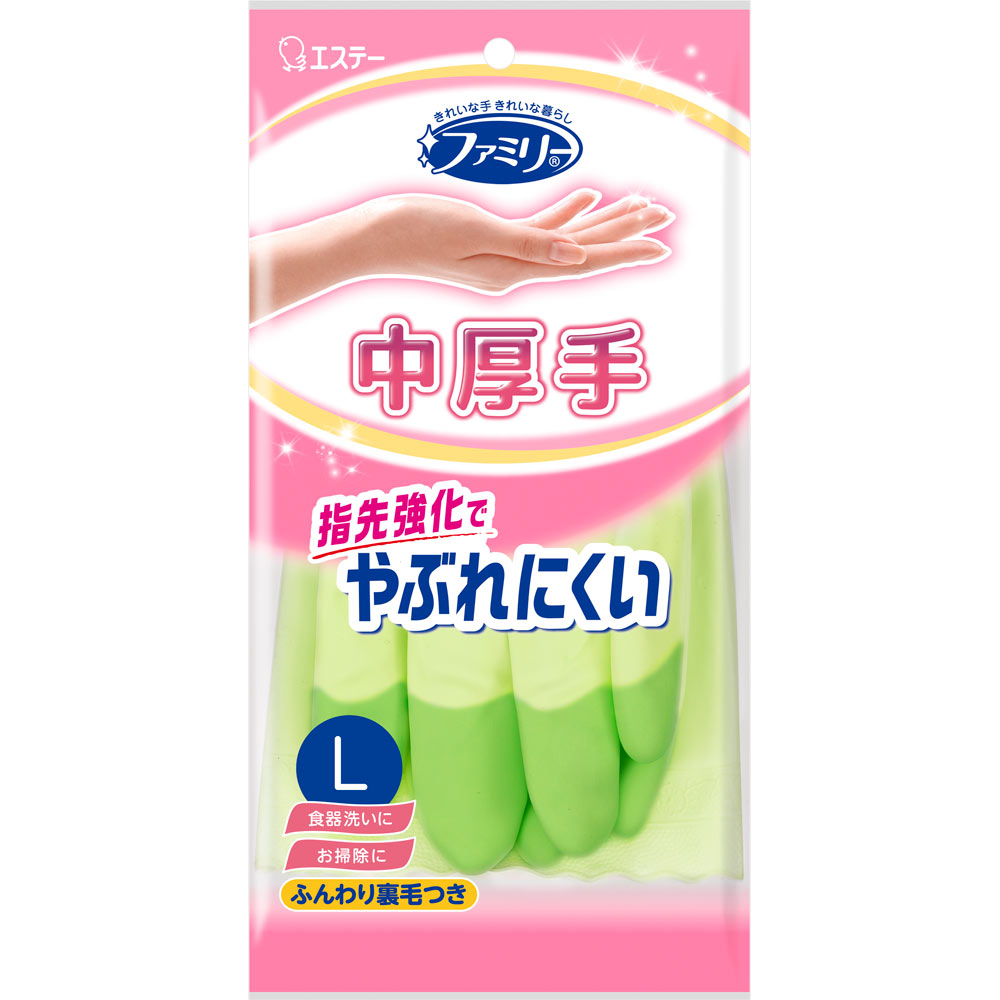ファミリー ビニール中厚手 指先強化 Ｌ グリーン １双 エステー
