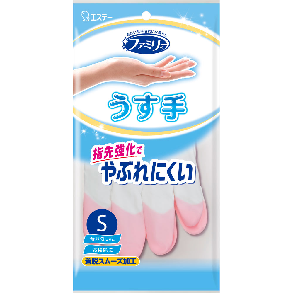 ファミリー ビニールうす手 指先抗ウイルス加工 Ｓ ピンク １双 エステー