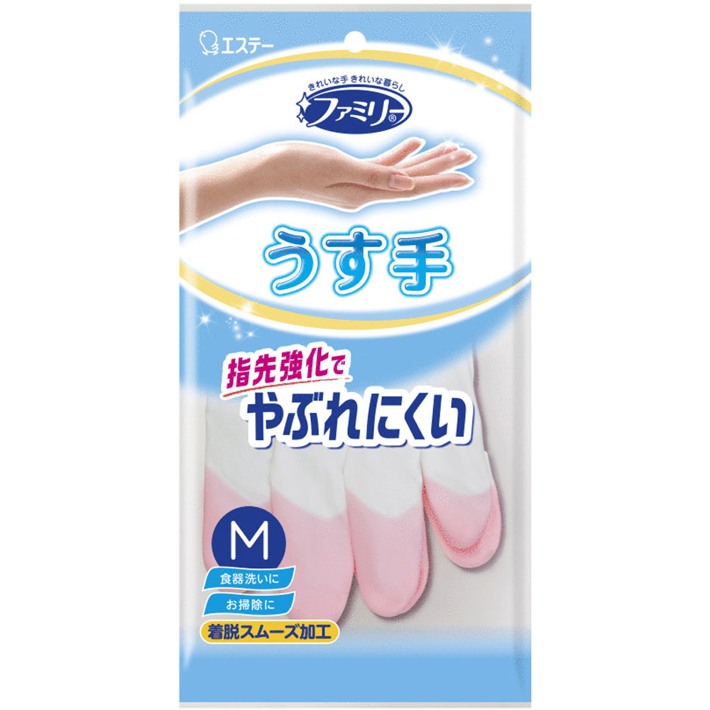 ファミリー ビニールうす手 指先抗ウイルス加工 Ｍ ピンク １双 エステー