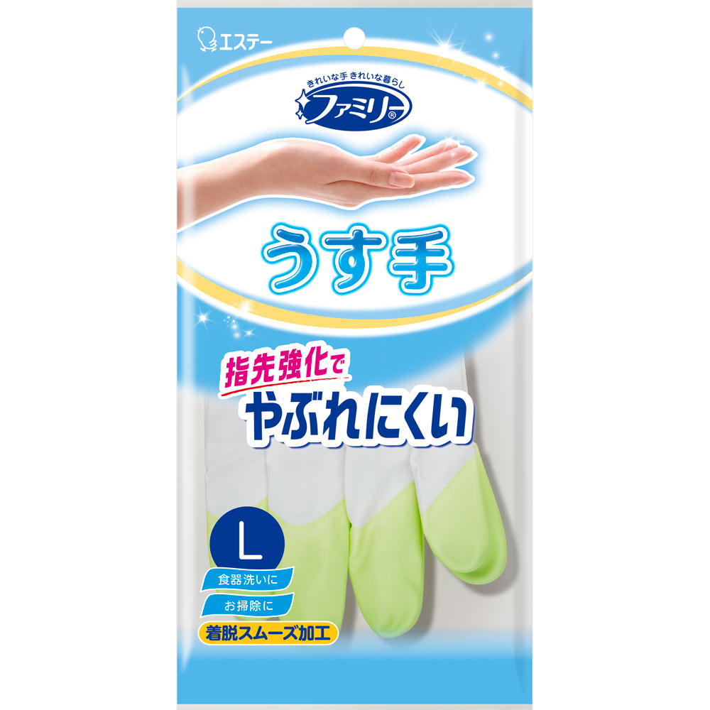 ファミリー ビニールうす手 指先抗ウイルス加工 Ｌ グリーン １双 エステー