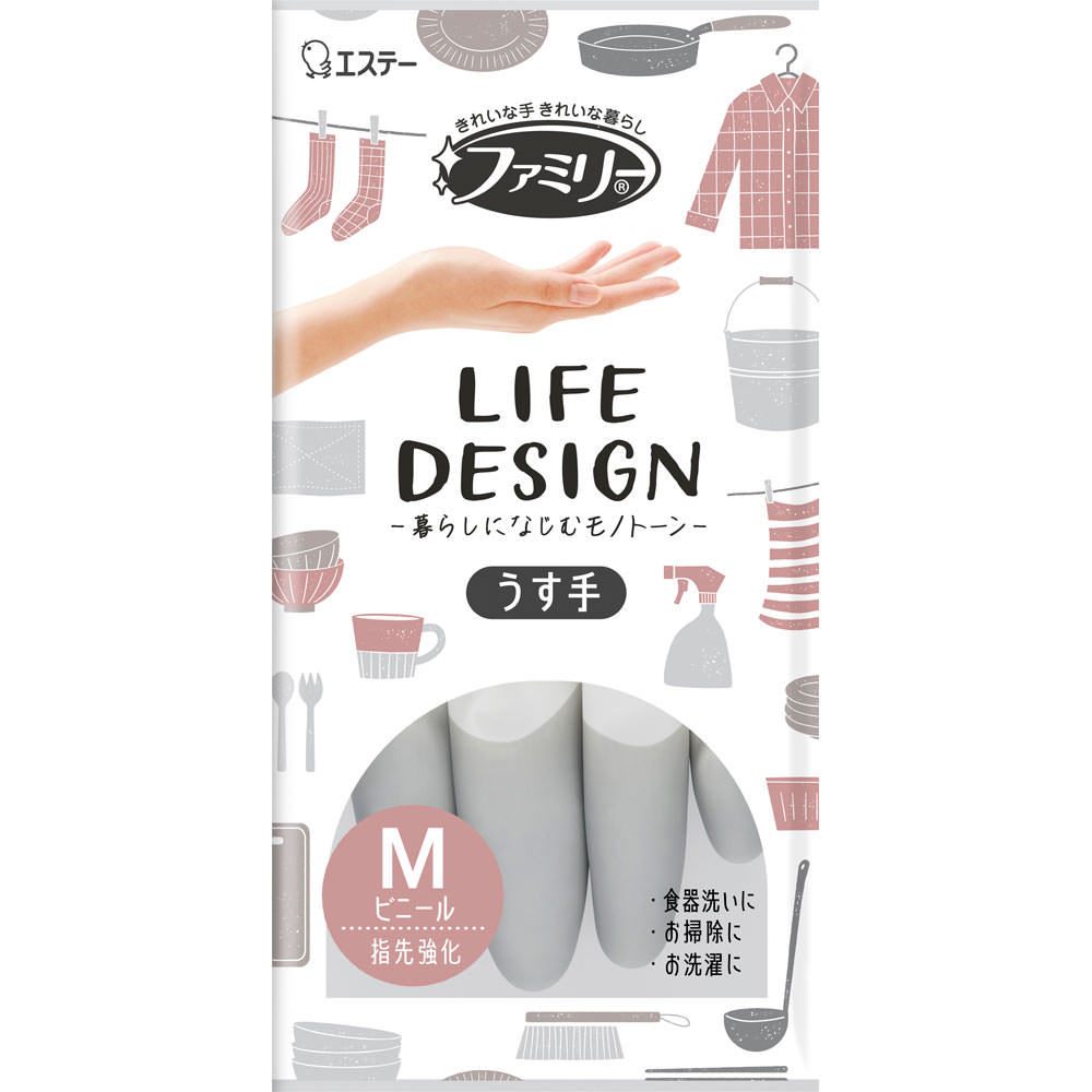 ファミリービニールうす手　ライフデザイン指先強化ＧＲ　Ｍ １双【グレー】 エステー
