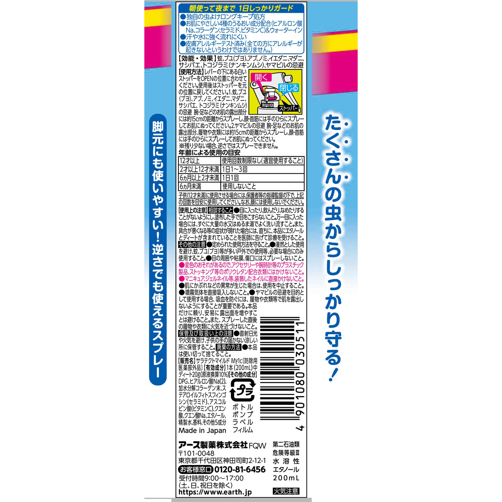 サラテクト ミスト 虫除けスプレー 携帯用 アウトドア ２００ｍｌ アース製薬 (医薬部外品)