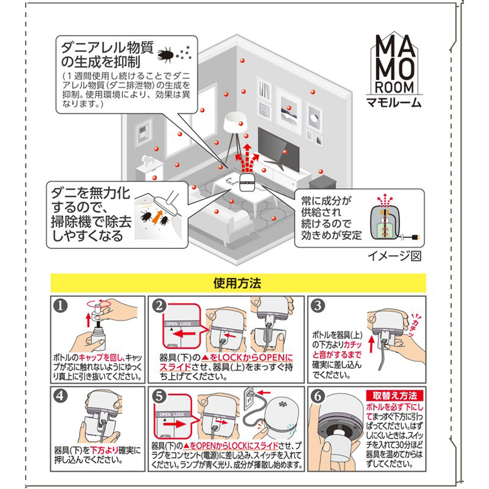 マモルーム　ダニ用　１４４０時間用　（６０日）　セット　ダニよけ　対策　虫除け 器具＋詰替 アース製薬