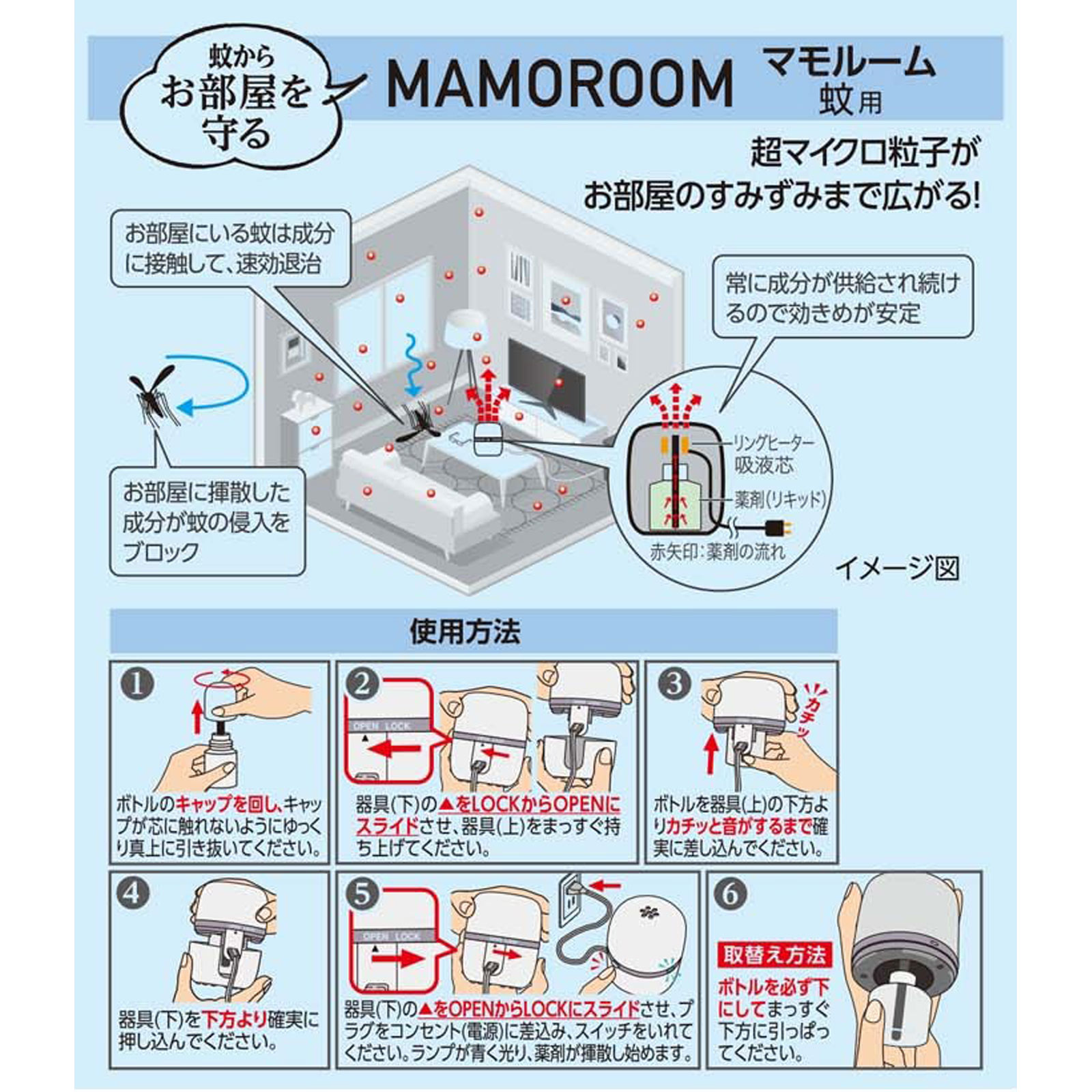 マモルーム　蚊用　１４４０時間用　（６０日）　　セット　蚊よけ　虫除け 器具＋詰替 アース製薬 (医薬部外品)