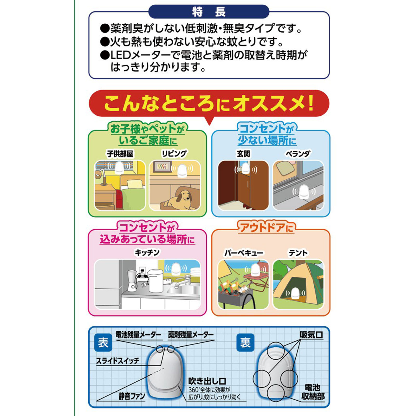 どこでもつかえる　アースノーマット　９０日用　蚊取り器　蚊　殺虫剤　駆除　対策 器具＋電池 アース製薬 (医薬部外品)