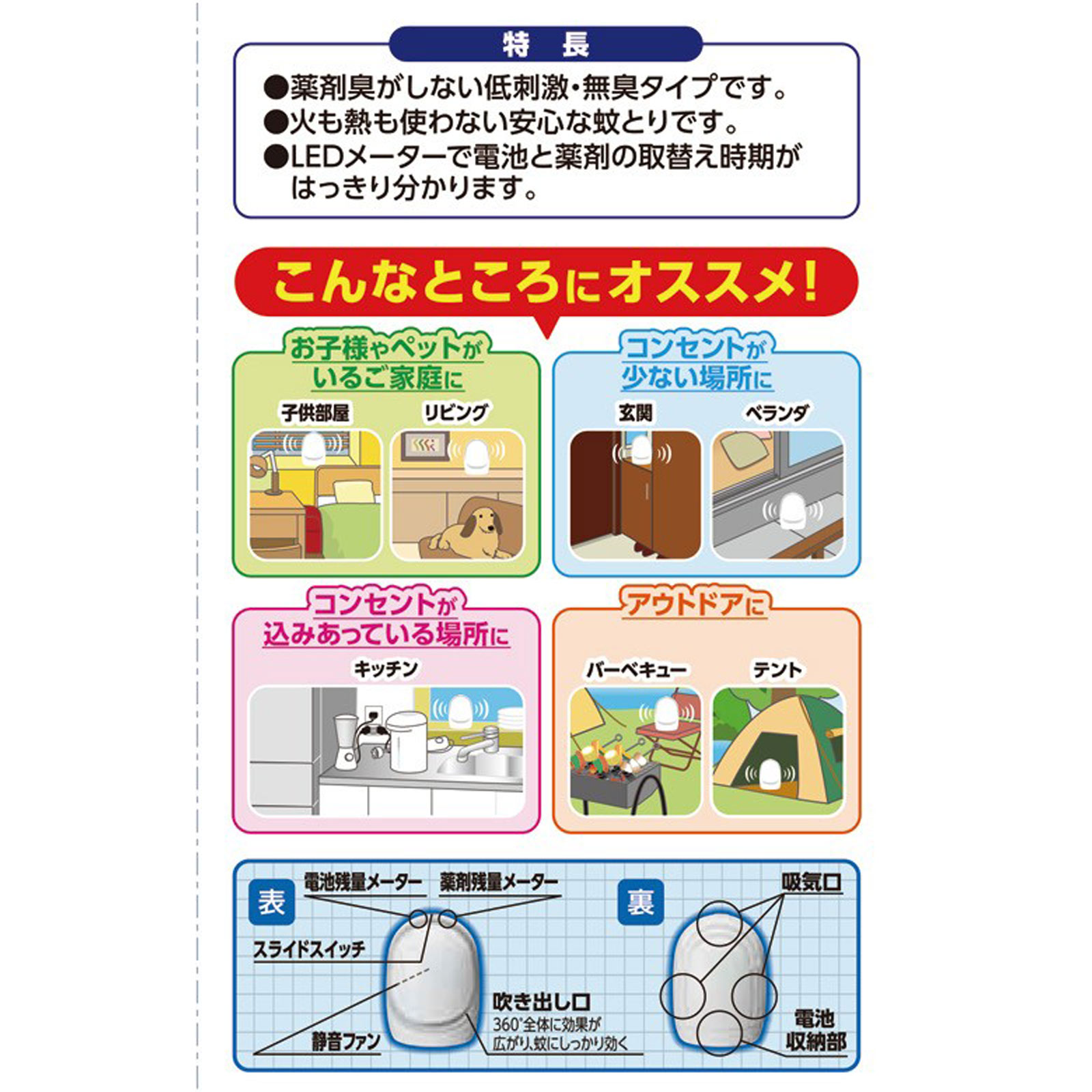 どこでもつかえる　アースノーマット　９０日用　蚊取り器　蚊　殺虫剤　駆除　対策 器具＋電池 アース製薬 (医薬部外品)