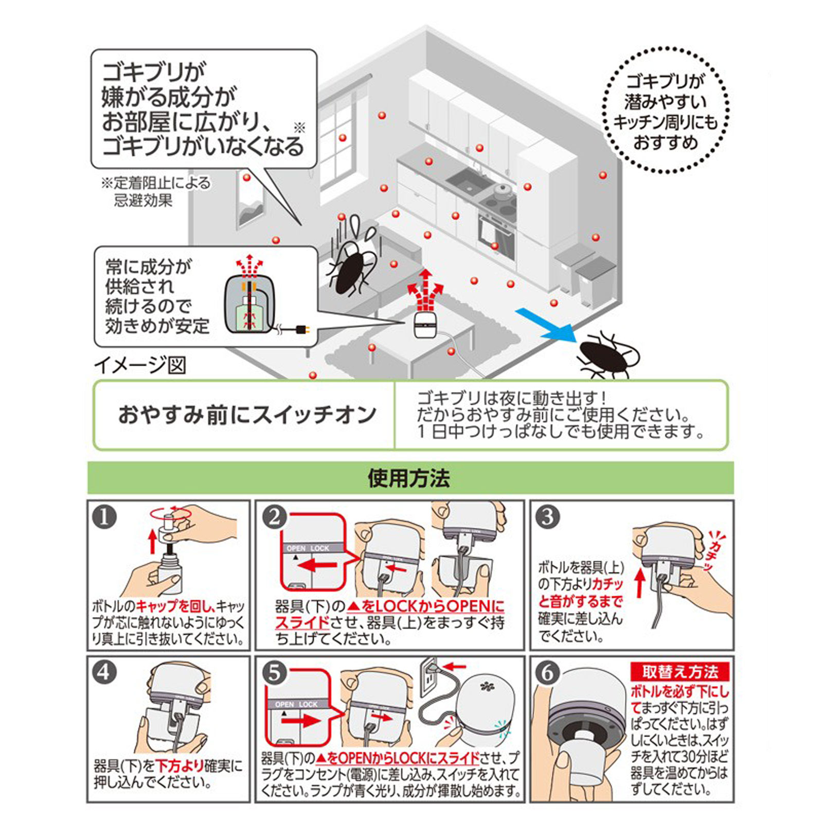 マモルーム ゴキブリ用 ２ヵ月用セット プラグ式 ゴキブリよけ 置き型 器具＋詰替 アース製薬