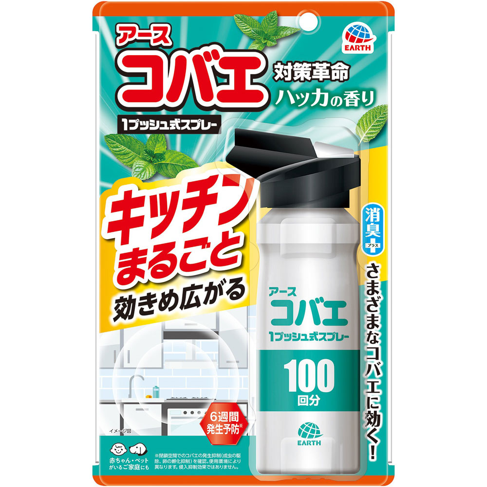 アースコバエ キッチンまるごと １プッシュ式 スプレー １００回分 コバエ 対策 駆除剤 １００回 アース製薬