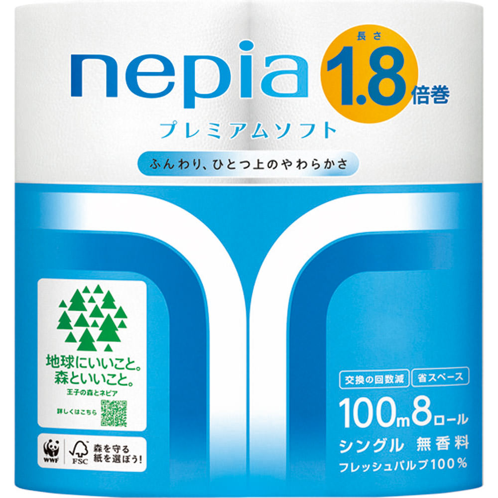 ネピアプレミアムソフト １．８倍巻き ８ロール シングル １００ｍ 王子ネピア