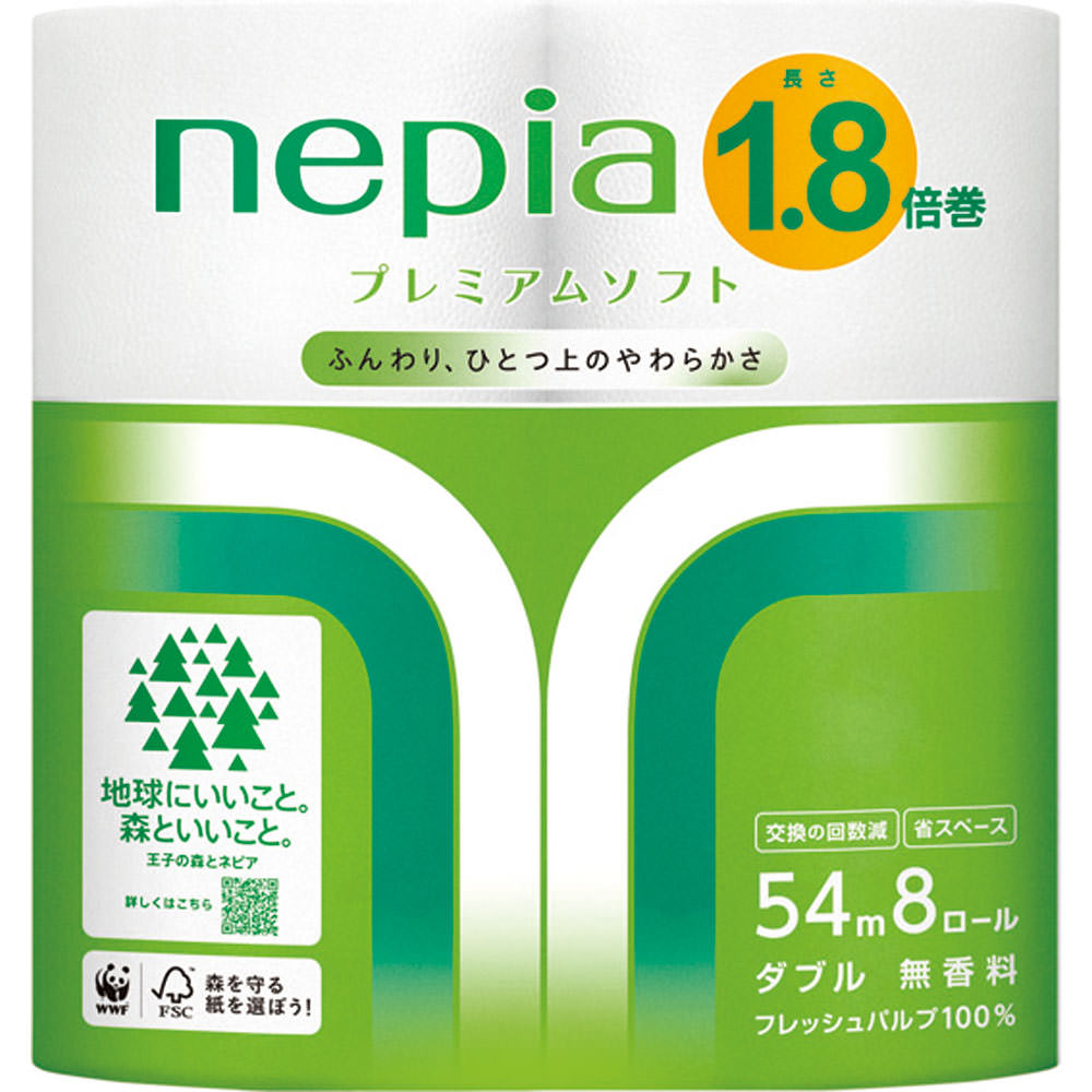 ネピアプレミアムソフト １．８倍巻き ８ロール ダブル ５４ｍ 王子ネピア
