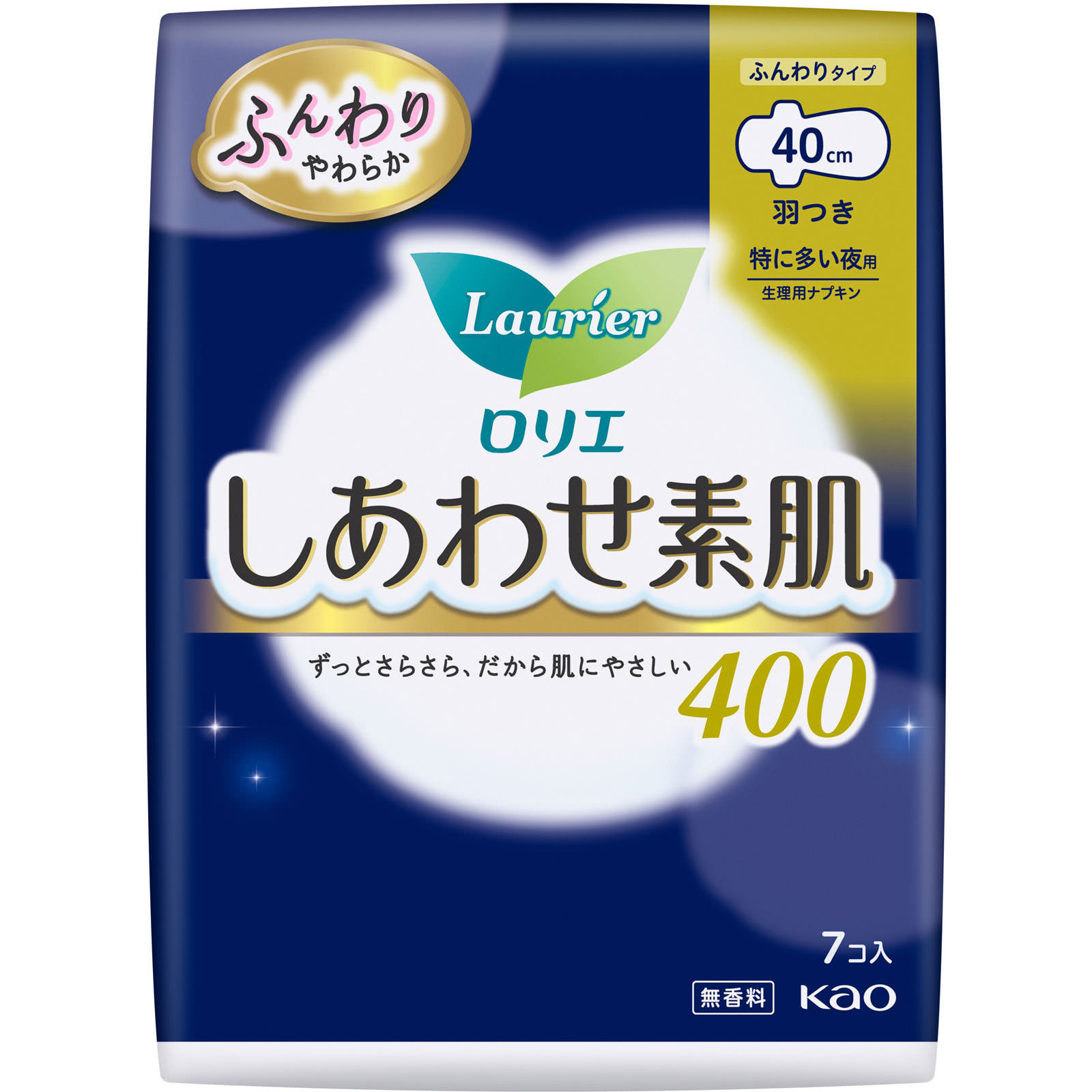 ロリエ しあわせ素肌 特に多い夜用４０ｃｍ 羽つき ７コ 花王 (医薬部外品)