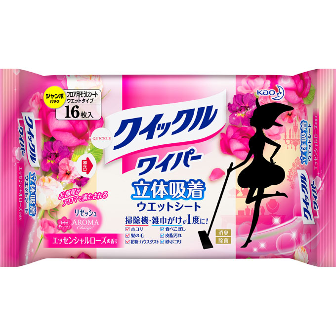 クイックルワイパー 立体吸着ウエットシート エッセンシャルローズの香り １６マイ 花王