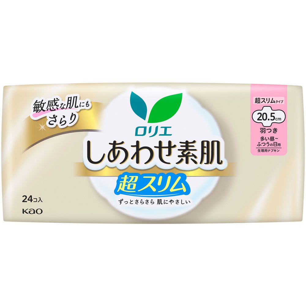 ロリエ しあわせ素肌 通気超スリム 多い昼~ふつうの日用20.5cm 羽つき 24コ 花王 (医薬部外品)