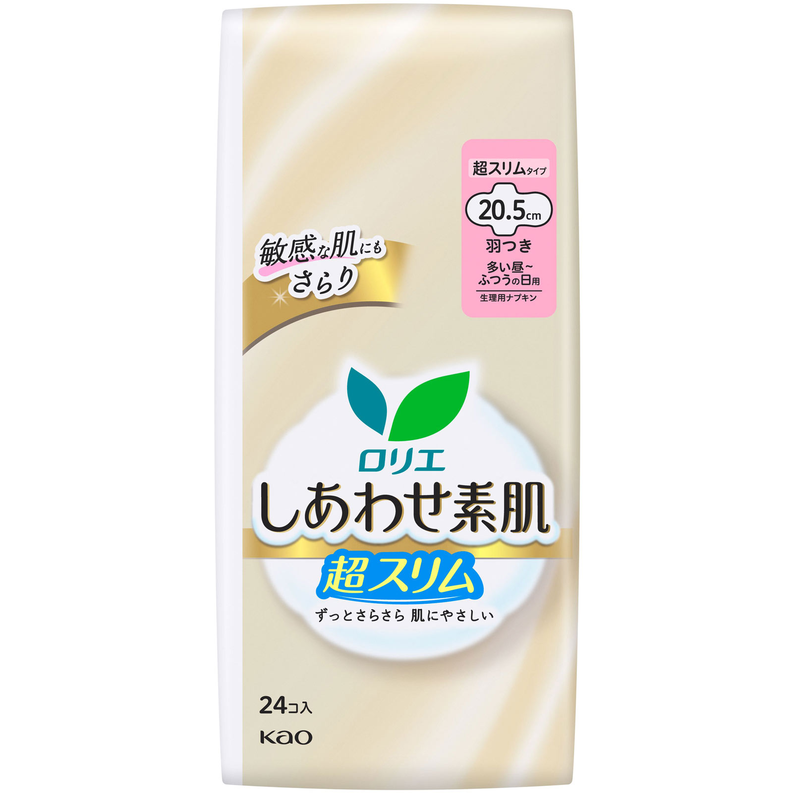 ロリエ しあわせ素肌 通気超スリム 多い昼~ふつうの日用20.5cm 羽つき 24コ 花王 (医薬部外品)