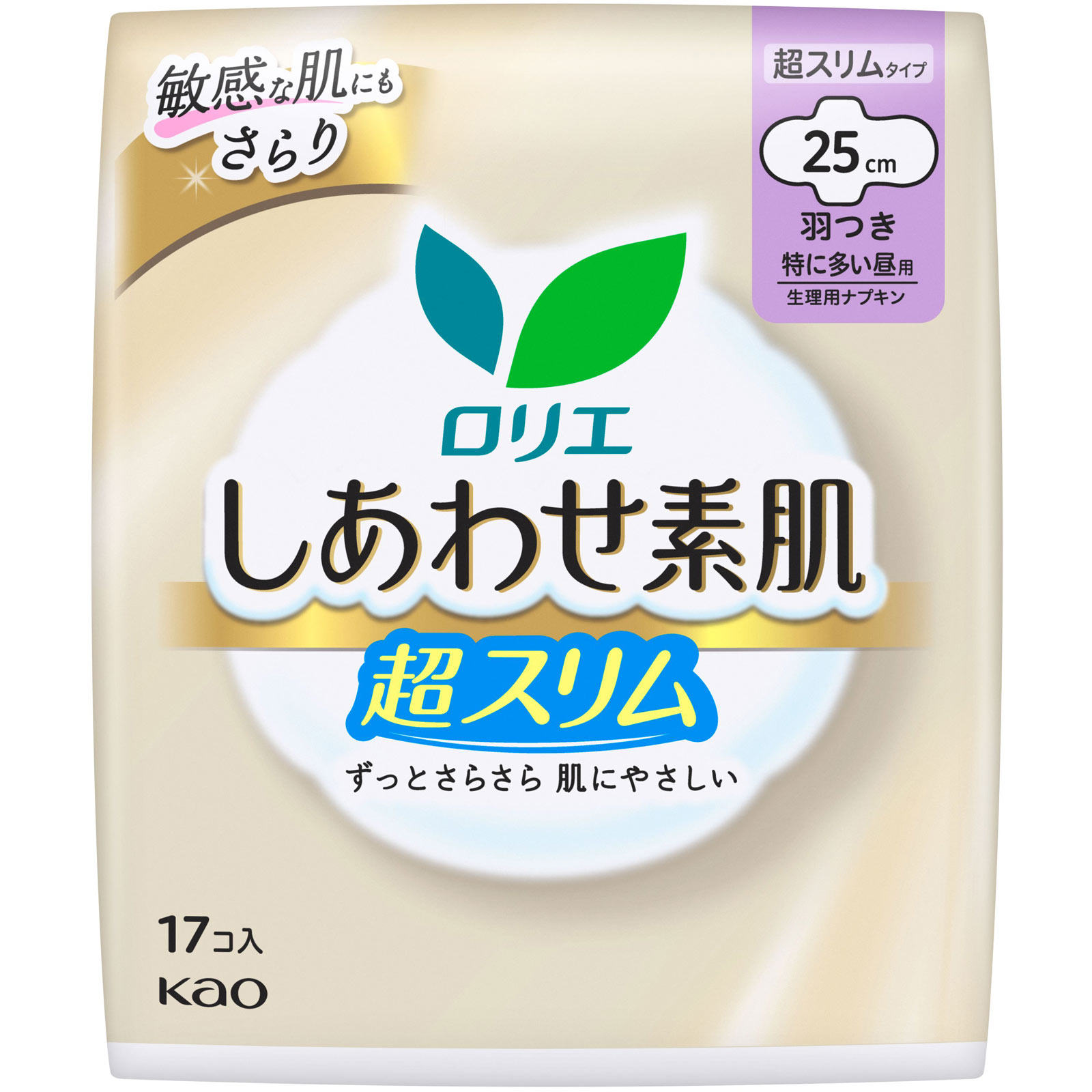 ロリエ しあわせ素肌 通気超スリム 特に多い昼用25cm 羽つき 17コ 花王 (医薬部外品)