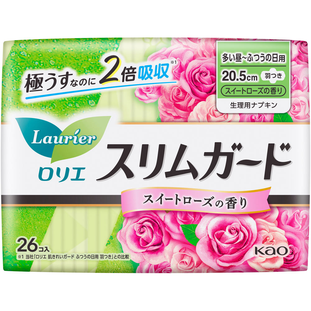 ロリエ スリムガード スイートローズの香り しっかり昼用 羽つき ２６コ 花王 (医薬部外品)