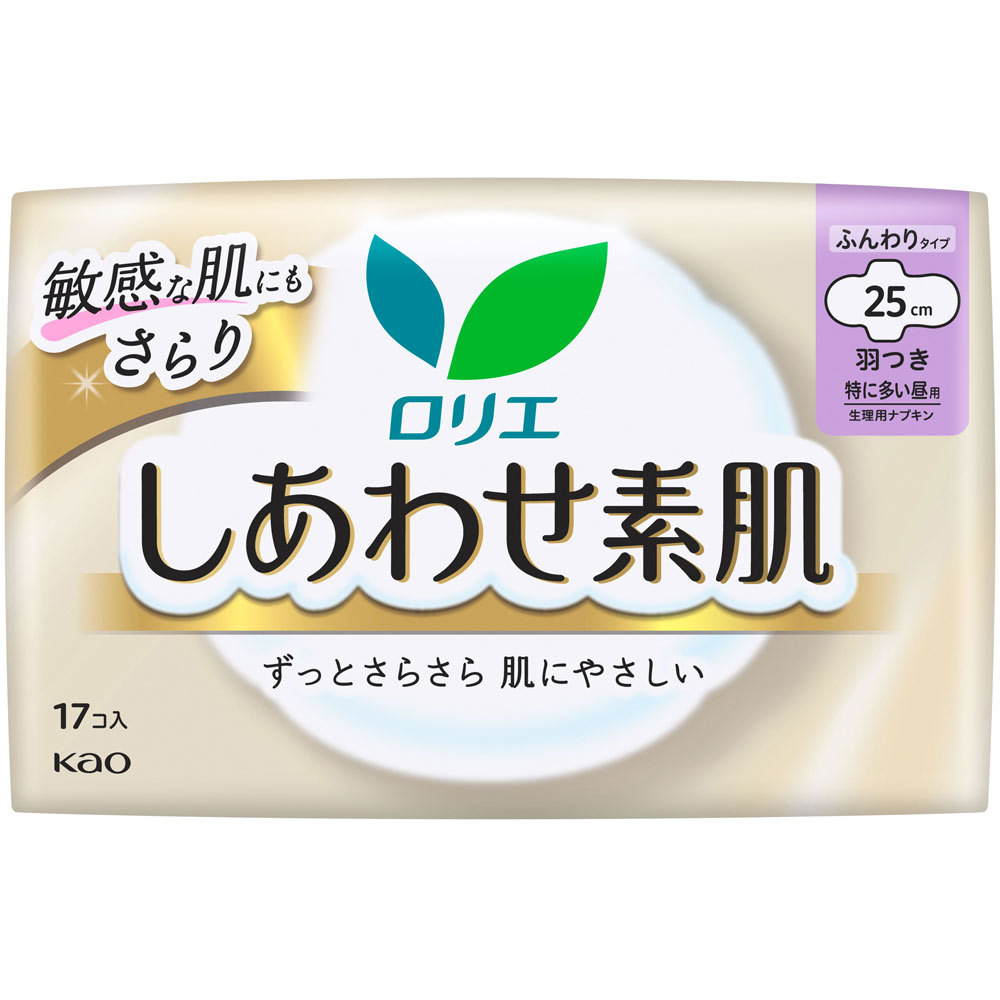 ロリエ しあわせ素肌 特に多い昼用２５ｃｍ 羽つき １７コ 花王 (医薬部外品)