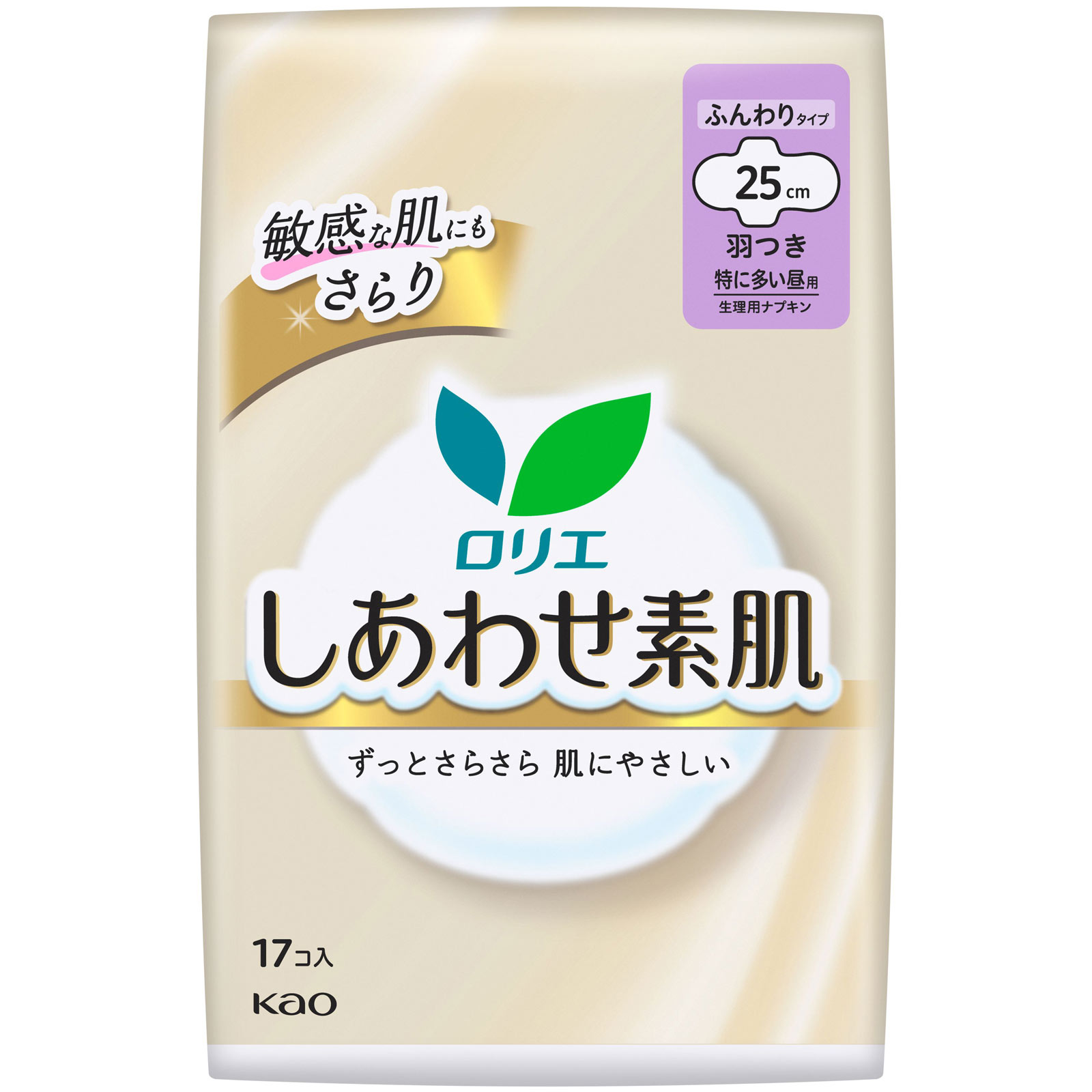 ロリエ しあわせ素肌 特に多い昼用２５ｃｍ 羽つき １７コ 花王 (医薬部外品)