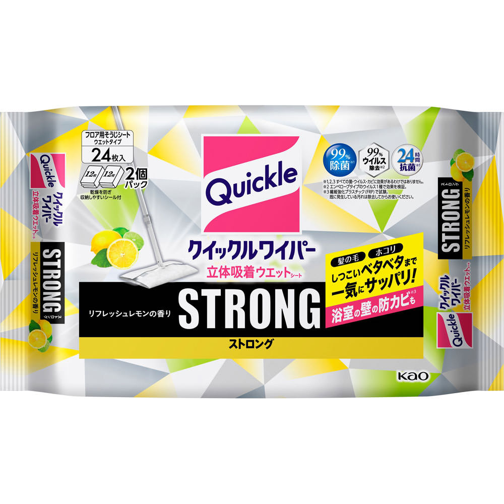 クイックル 立体吸着ウエット ストロングレモン ２４枚 花王