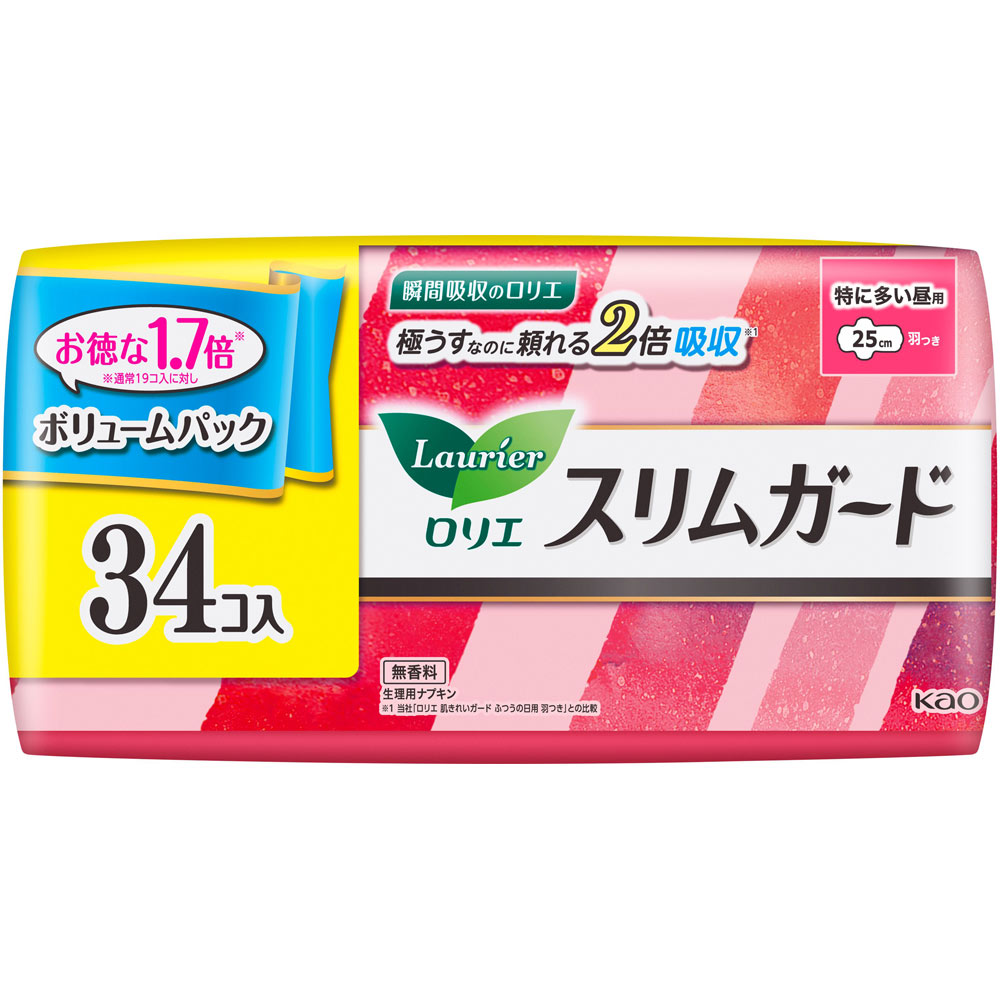 ロリエ　スリムガード　ボリュームパック　特に多い昼用 ３４コ 花王 (医薬部外品)