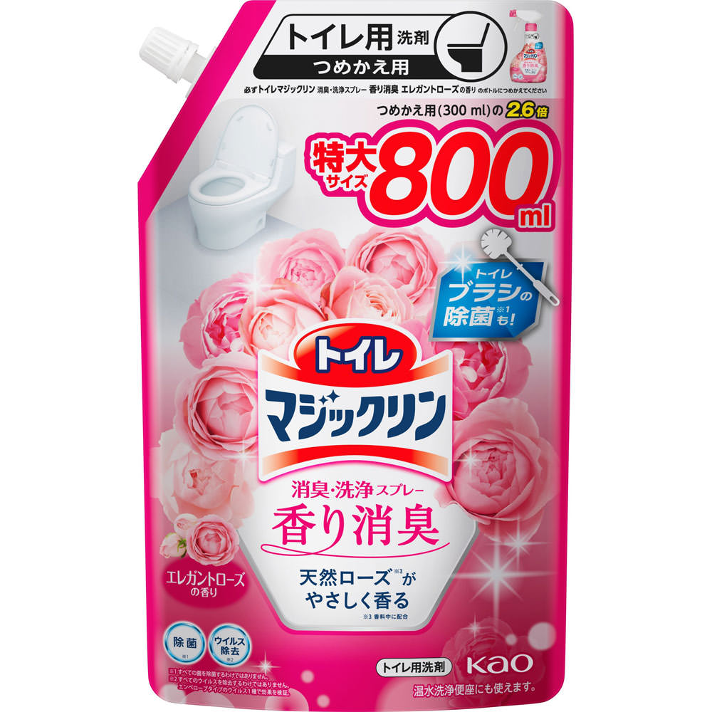 トイレマジックリン消臭・洗浄スプレー 香り消臭 エレガントローズの香り つめかえ用 ８００ｍｌ 花王