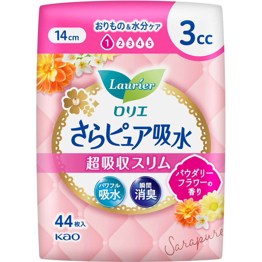 ロリエさらピュア吸水 超吸収スリム ３ｃｃパウダリーフラワーの香り ４４枚 花王
