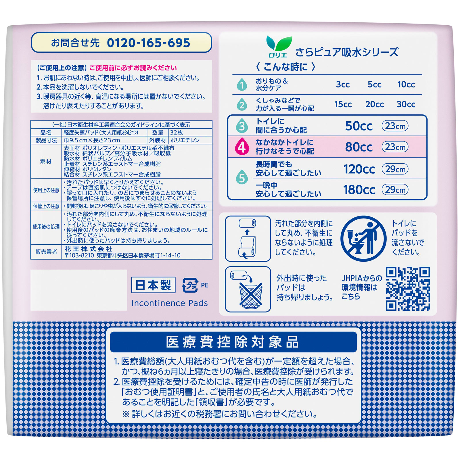 ロリエ さらピュア吸水超安心パッド 80CCSJ 32枚 花王