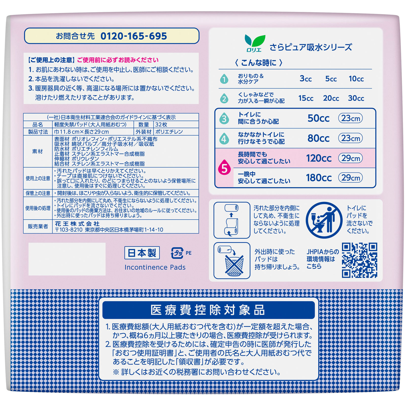 ロリエ さらピュア吸水超安心パッド 120CCSJ 32枚 花王