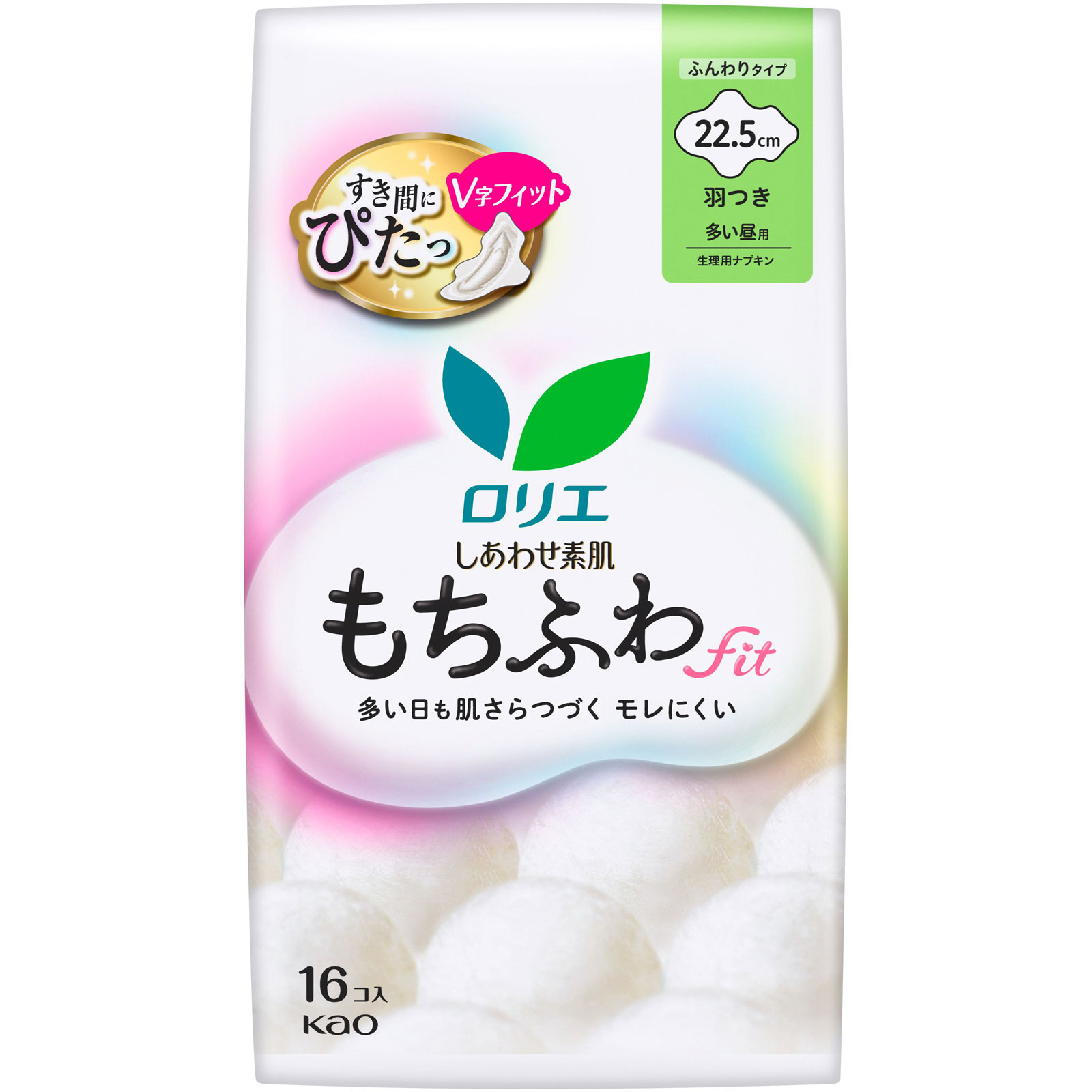 ロリエ　しあわせ素肌　もちふわｆｉｔ　多い昼用２２．５ｃｍ　羽つき　１６個 １６コ 花王 (医薬部外品)