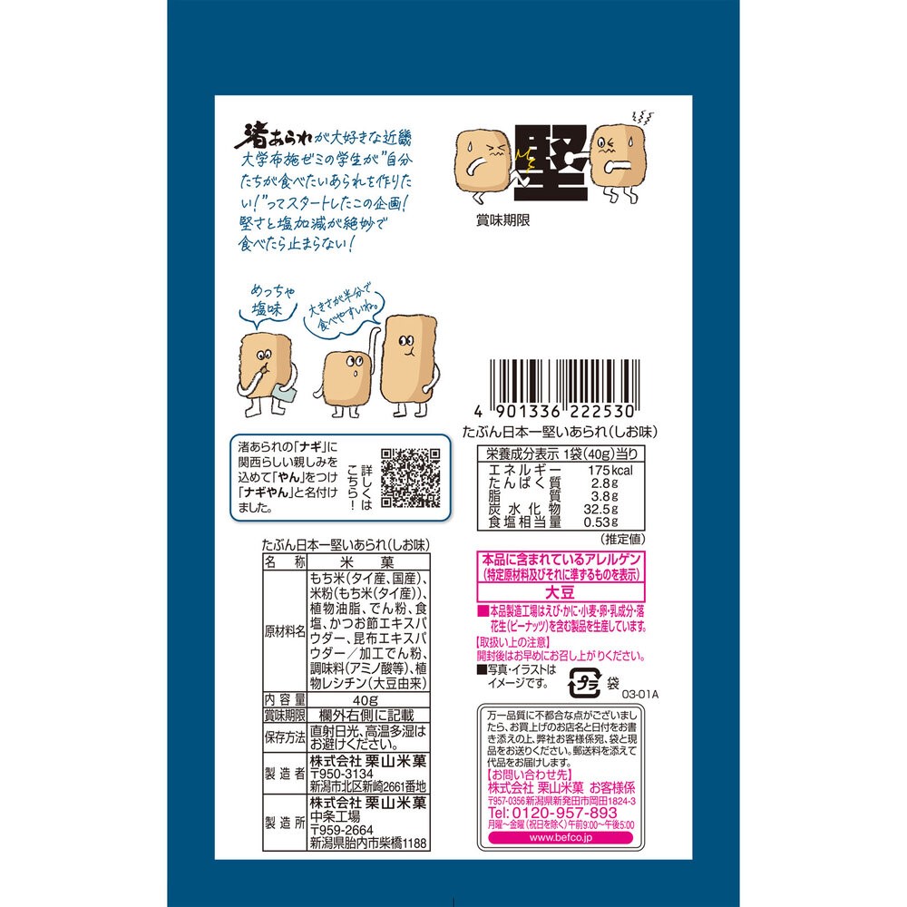 たぶん日本一堅いあられしお味 ４０ｇ 栗山米菓