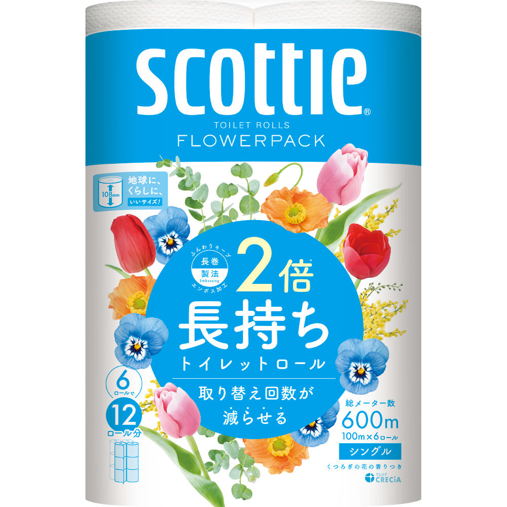 スコッティ フラワーパック 2倍巻き 6ロール(シングル) １００ｍ 日本製紙クレシア