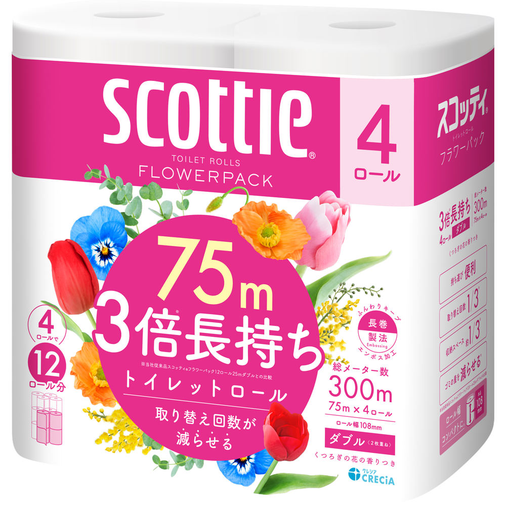 スコッティ フラワーパック 3倍長持ち（ダブル） ７５ｍ 日本製紙クレシア