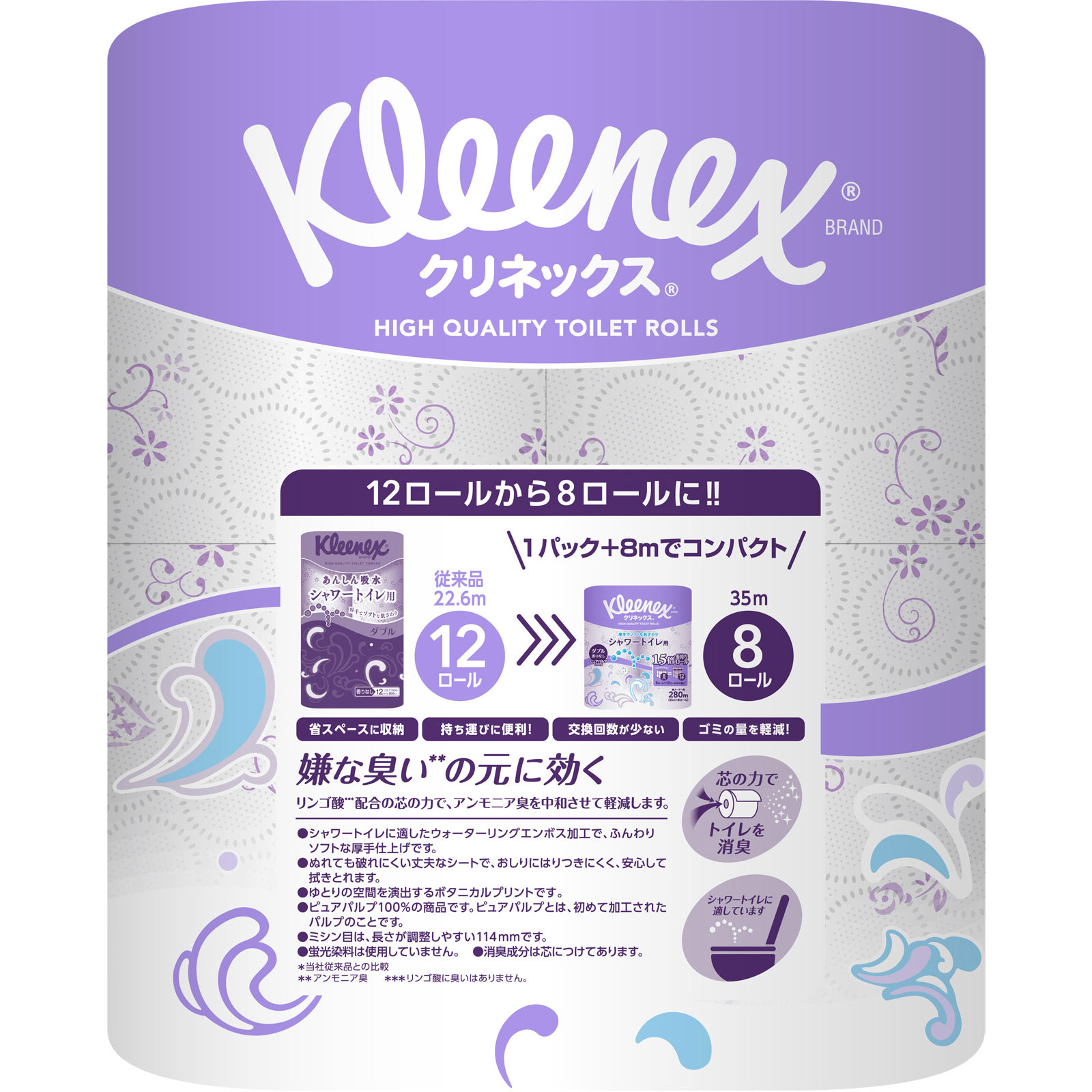 クリネックストイレットペーパー長持ち８ロール シャワートイレ用 ３５ｍ 日本製紙クレシア
