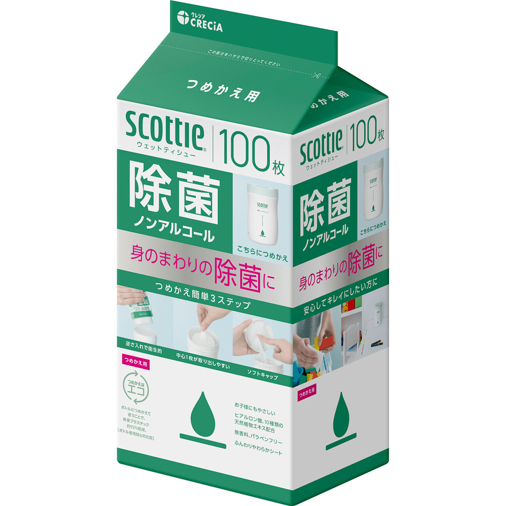 スコッティ ウェットティシュー除菌ノンアルコール　つめかえ用 １００枚 日本製紙クレシア