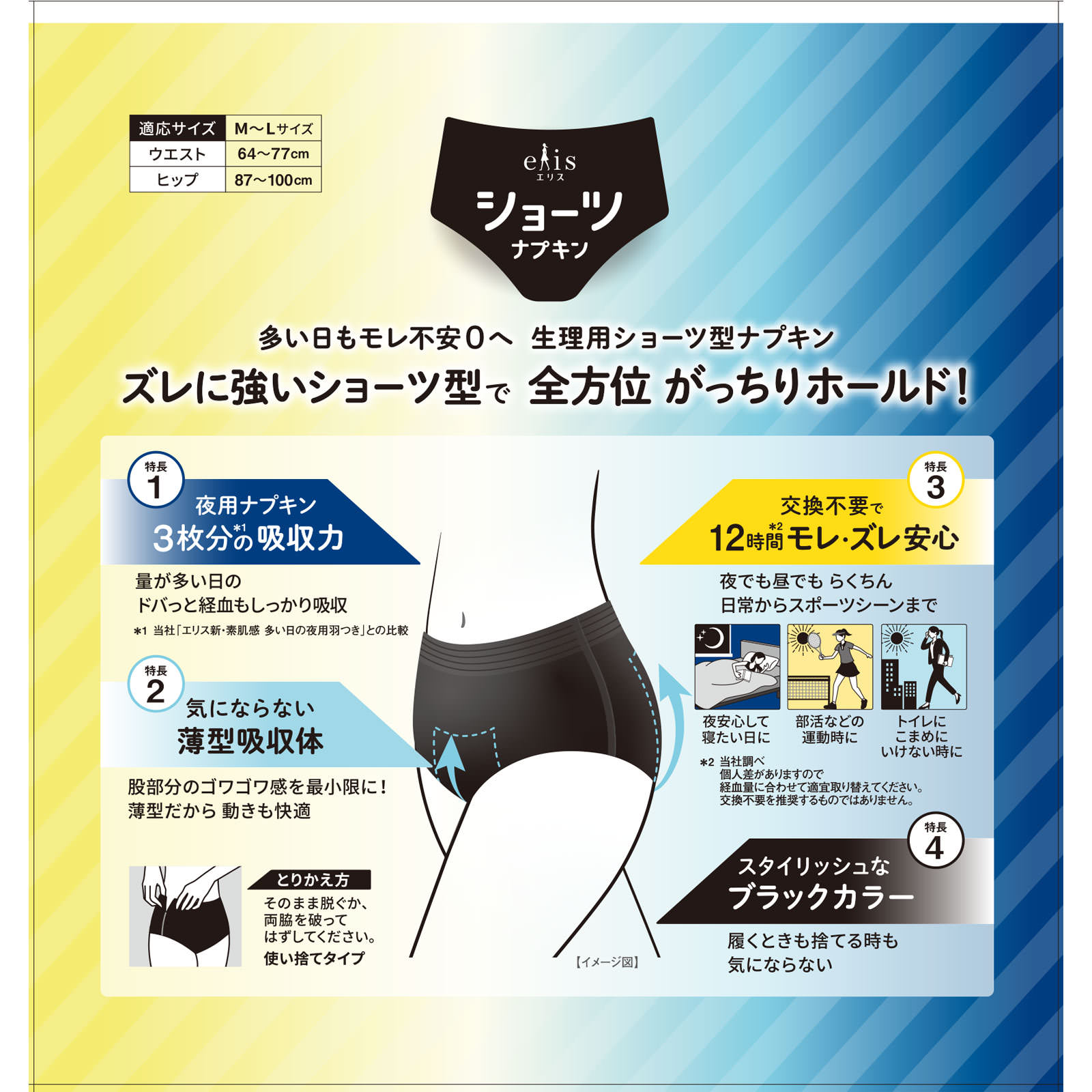 エリスショーツ　Ｍ－Ｌ　昼・夜長時間用 ４枚 大王製紙