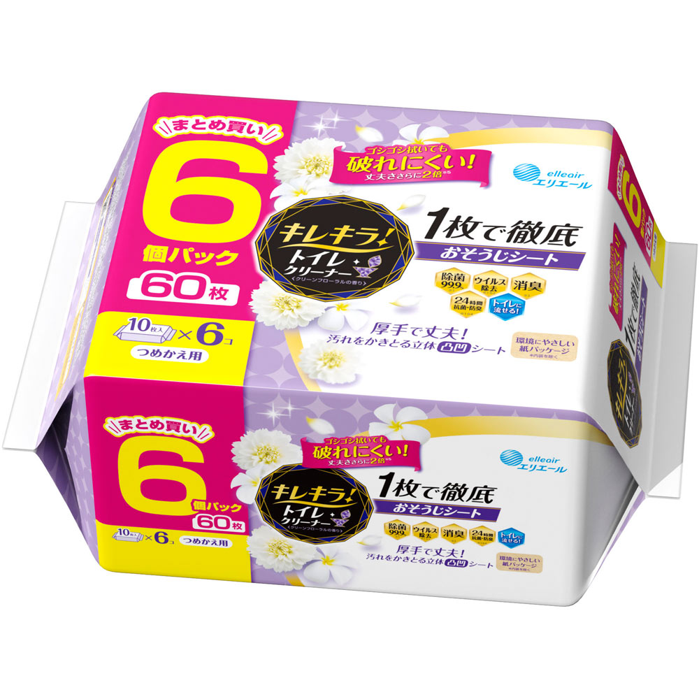 キレキラ　トイレクリーナー　１枚で徹底おそうじシートクリーンフローラルつめかえ用 １０枚×６Ｐ 大王製紙