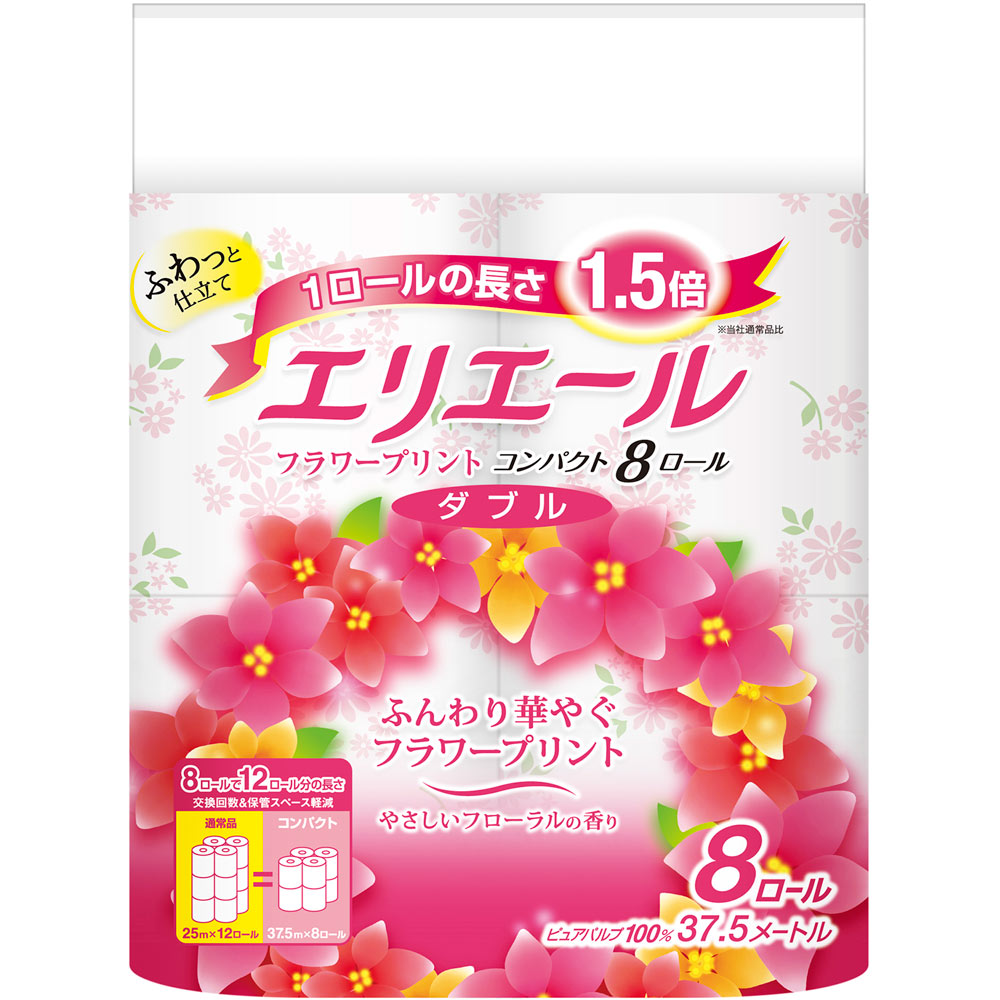 エリエールトイレット　フラワープリント　コンパクト　ダブル ３７．５ｍ　８Ｒ 大王製紙