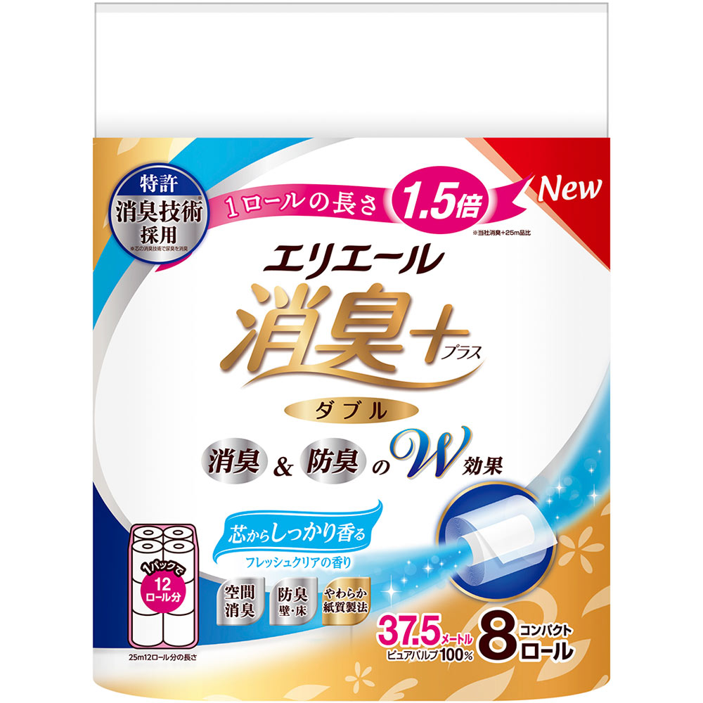エリエール 消臭＋トイレットティシューコンパクト しっかり香るフレッシュクリアの香り（ダブル） ８Ｒ 大王製紙
