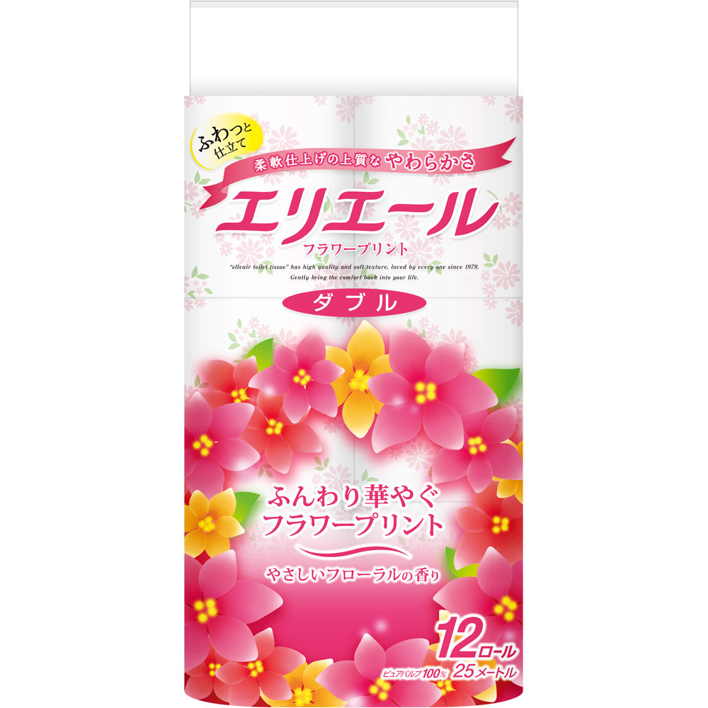 エリエール トイレットティシュー フラワープリント（ダブル） １２Ｒ　ダブル 大王製紙