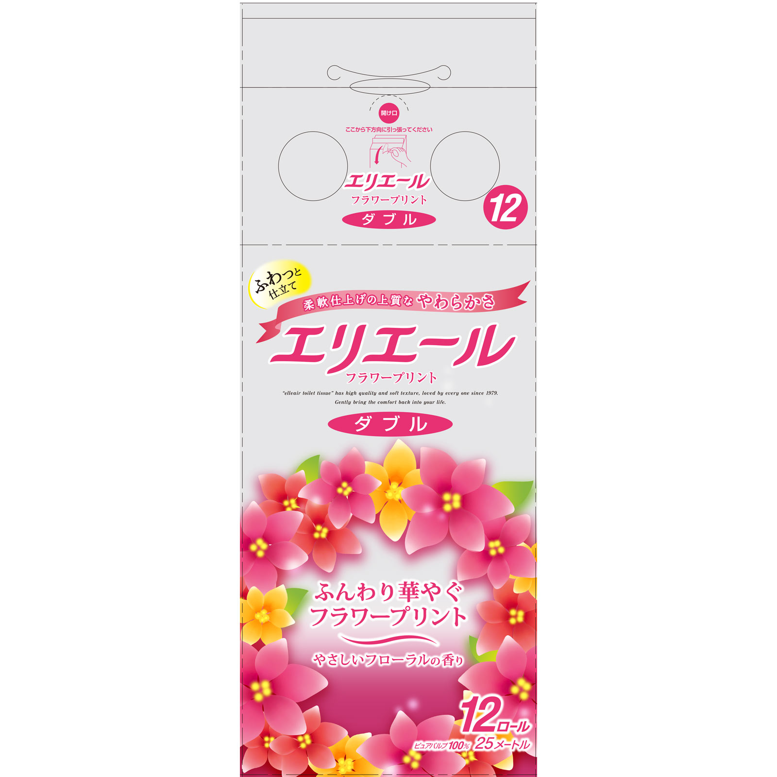 エリエール トイレットティシュー フラワープリント（ダブル） １２Ｒ　ダブル 大王製紙