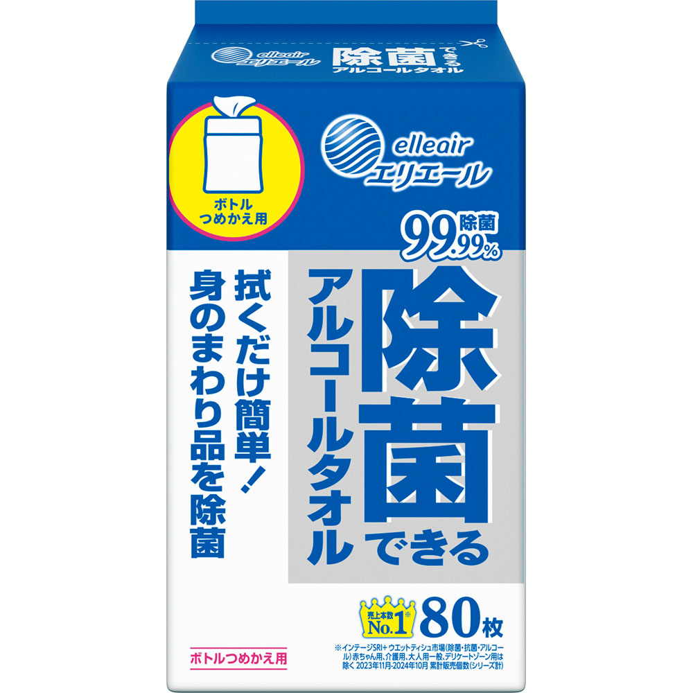エリエール 除菌できるアルコールタオル つめかえ用 ８０枚ボトル詰替用 大王製紙