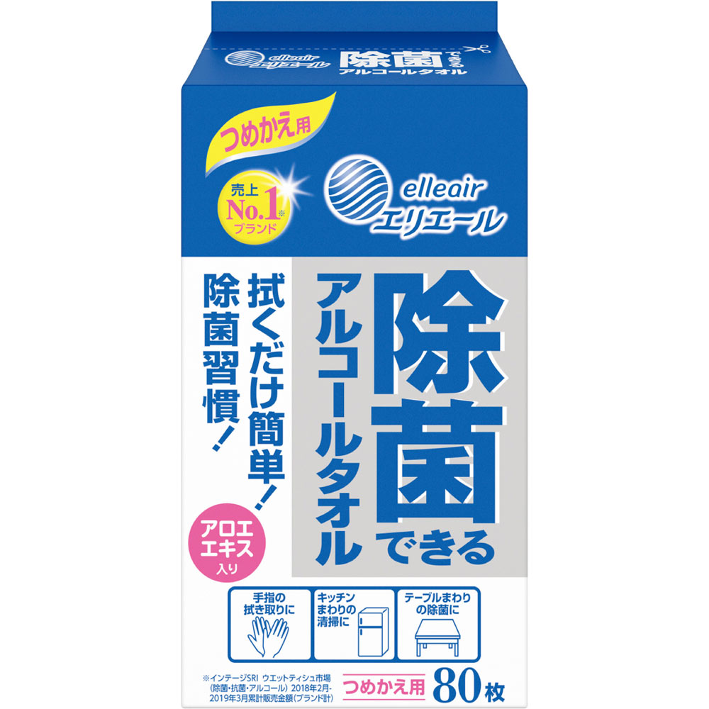 エリエール 除菌できるアルコールタオル つめかえ用 ８０枚ボトル詰替用 大王製紙