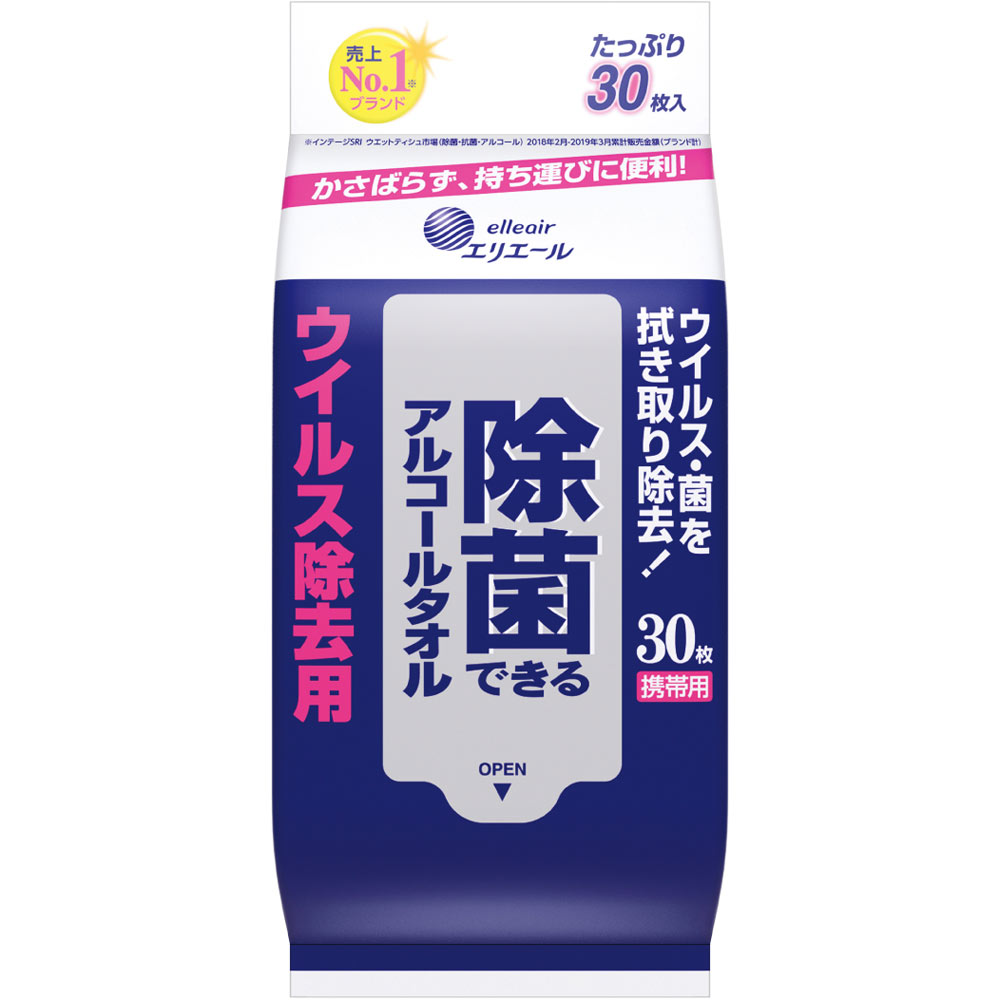 エリエール 除菌できるアルコールタオル ウイルス除去用携帯用 ３０枚携帯用 大王製紙