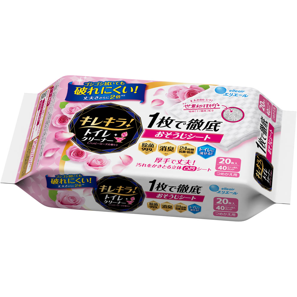 エリエール キレキラ トイレクリーナー １枚で徹底おそうじシート ハッピーローズつめかえ用 １０枚×２Ｐ 大王製紙