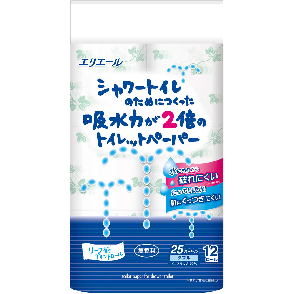 エリエール シャワートイレのためにつくった吸水力２倍のトイレットペーパー 無香料 １２ロール ダブル １１２カット 大王製紙