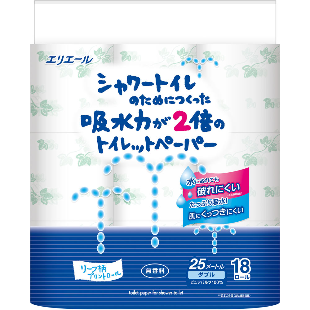エリエール シャワートイレのためにつくった吸水力２倍のトイレットペーパー 無香料 １８ロール ダブル １１２カット 大王製紙