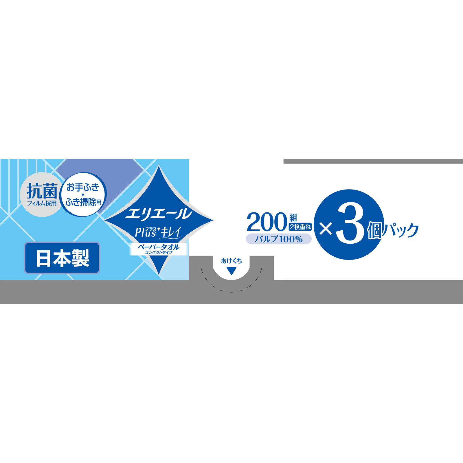 エリエールPlus+ キレイペーパータオル 200W3P 大王製紙