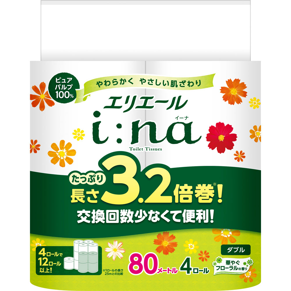 エリエール イーナトイレットダブル ３．２倍巻き ８０ｍ４Ｒ 大王製紙